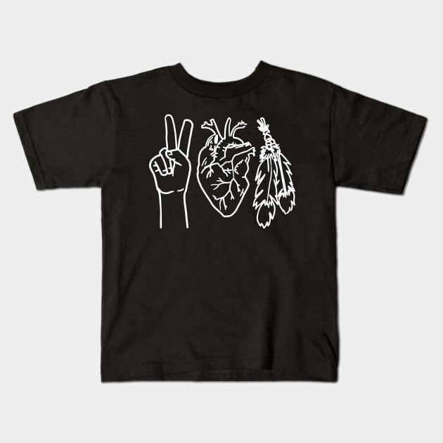 Peace Love Native White Print no Text Kids T-Shirt by Eyanosa